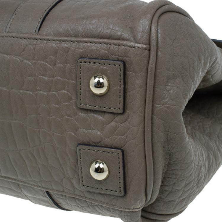 Pre Owned Mulberry Taupe Soft Croc Printed Bayswater Satchel
