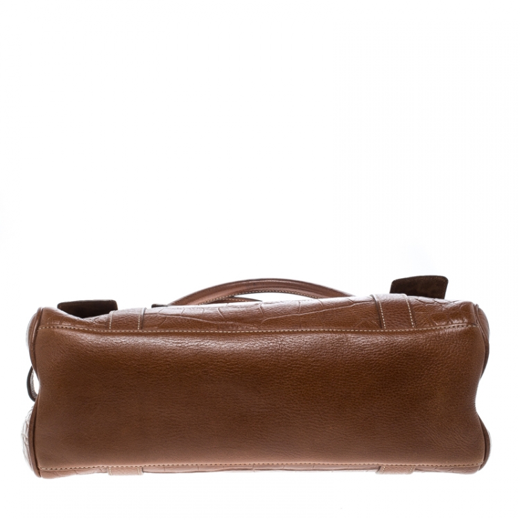 Pre Owned Mulberry Brown Croc Embossed Leather East West Bayswater Satchel