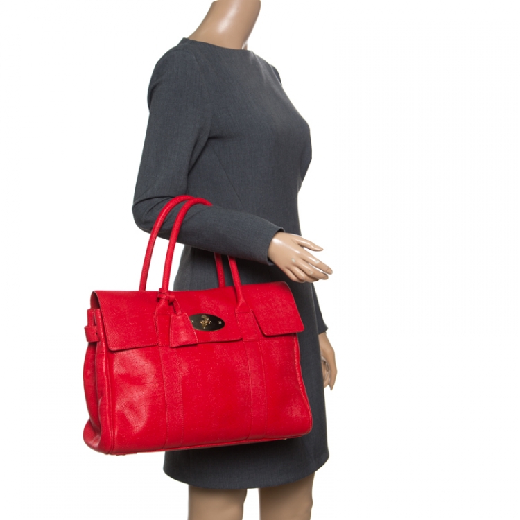 Pre Owned Mulberry Red Textured Leather Bayswater Satchel