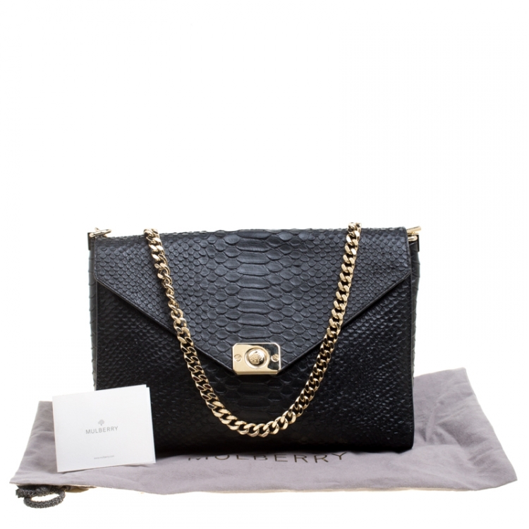 Pre Owned Mulberry Black/Burgundy Snakeskin Embossed Leather Delphie Duo Flap Shoulder Bag