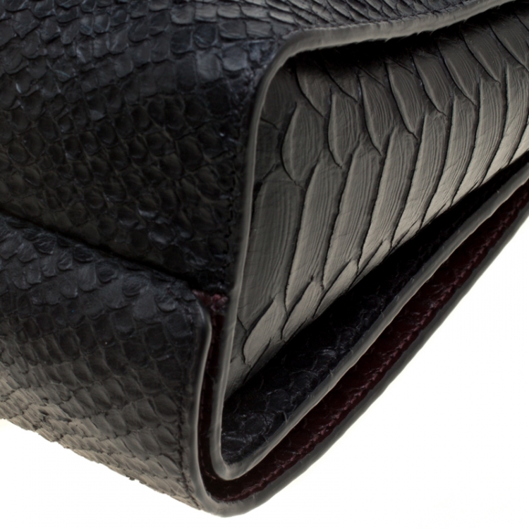 Pre Owned Mulberry Black/Burgundy Snakeskin Embossed Leather Delphie Duo Flap Shoulder Bag