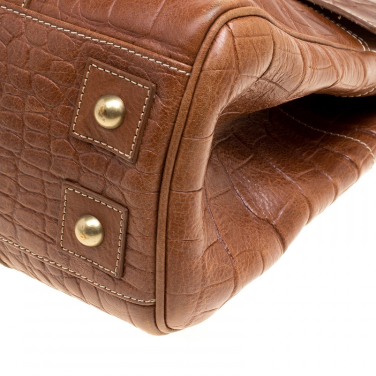 Pre Owned Mulberry Brown Croc Embossed Leather Bayswater Satchel