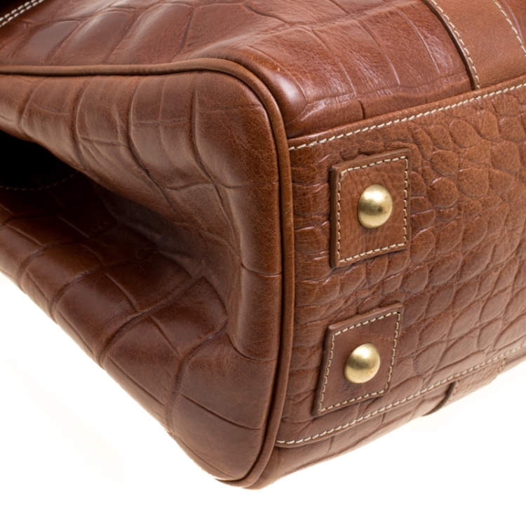 Pre Owned Mulberry Brown Croc Embossed Leather Bayswater Satchel