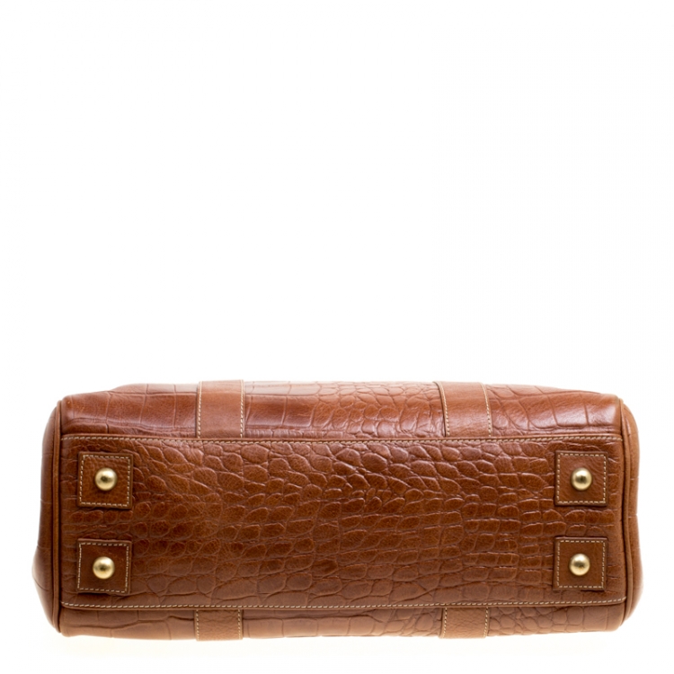 Pre Owned Mulberry Brown Croc Embossed Leather Bayswater Satchel