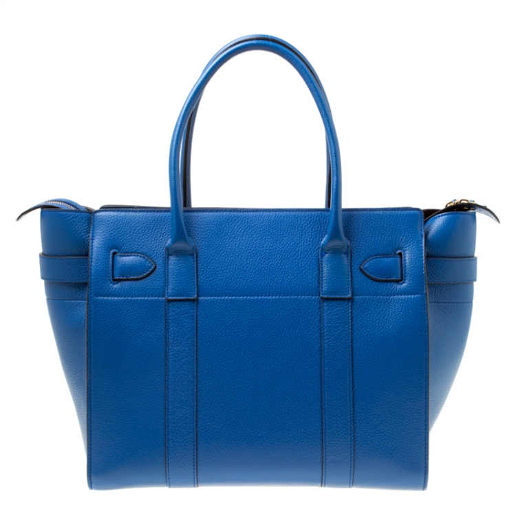 Pre Owned Mulberry Porcelain Blue Leather Small Zipped Bayswater Tote
