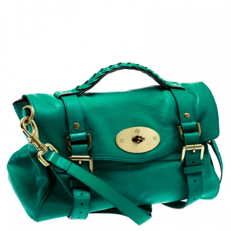 Pre Owned Mulberry Green Leather Alexa Top Handle Bag