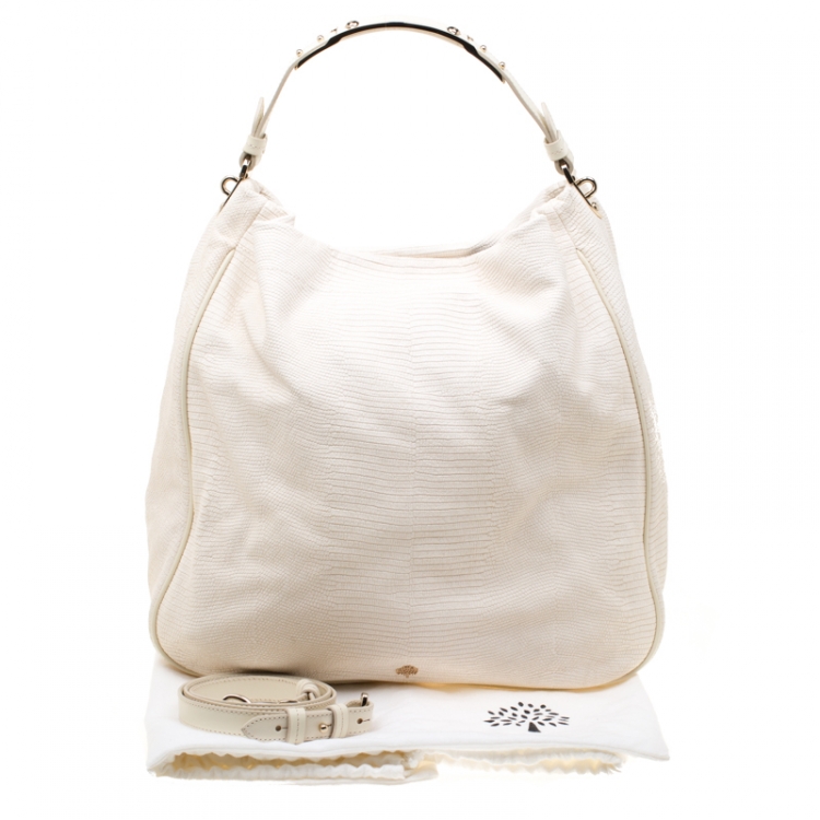 Pre Owned Mulberry Cream Lizard Embossed Leather Evelina Hobo 
