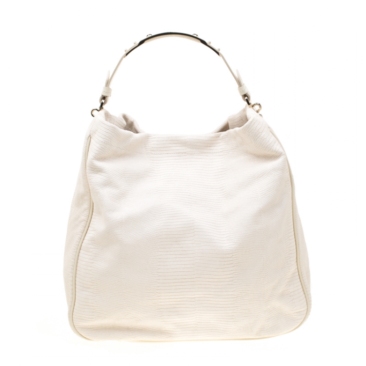 Pre Owned Mulberry Cream Lizard Embossed Leather Evelina Hobo 