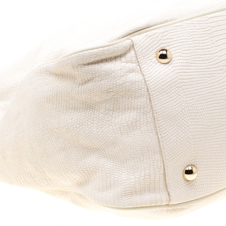 Pre Owned Mulberry Cream Lizard Embossed Leather Evelina Hobo 