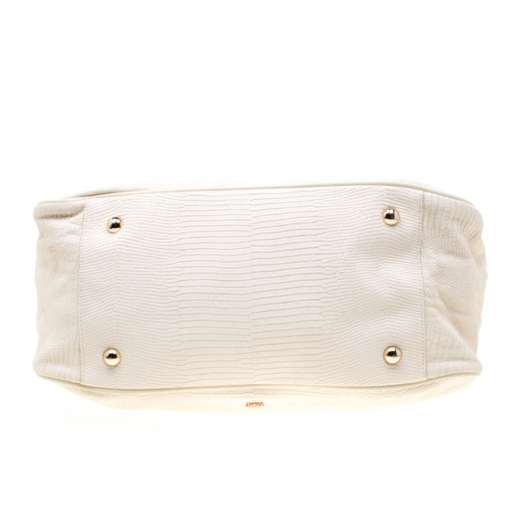 Pre Owned Mulberry Cream Lizard Embossed Leather Evelina Hobo 