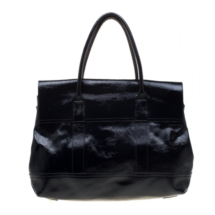 Pre Owned Mulberry Dark Navy Blue Patent Leather Bayswater Satchel