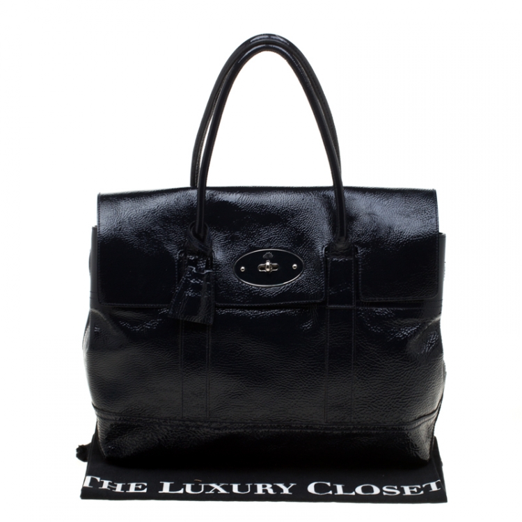 Pre Owned Mulberry Dark Navy Blue Patent Leather Bayswater Satchel