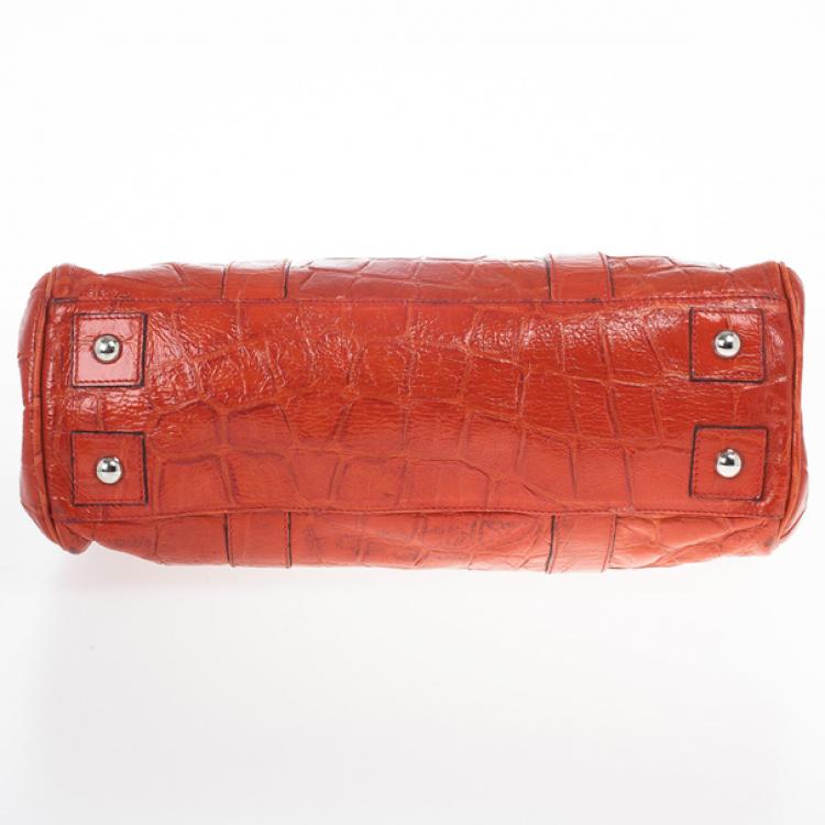 Pre Owned Mulberry Red Soft Croc Printed Bayswater Satchel