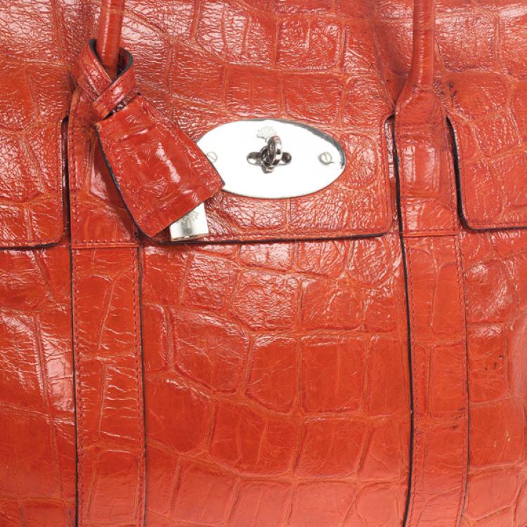 Pre Owned Mulberry Red Soft Croc Printed Bayswater Satchel