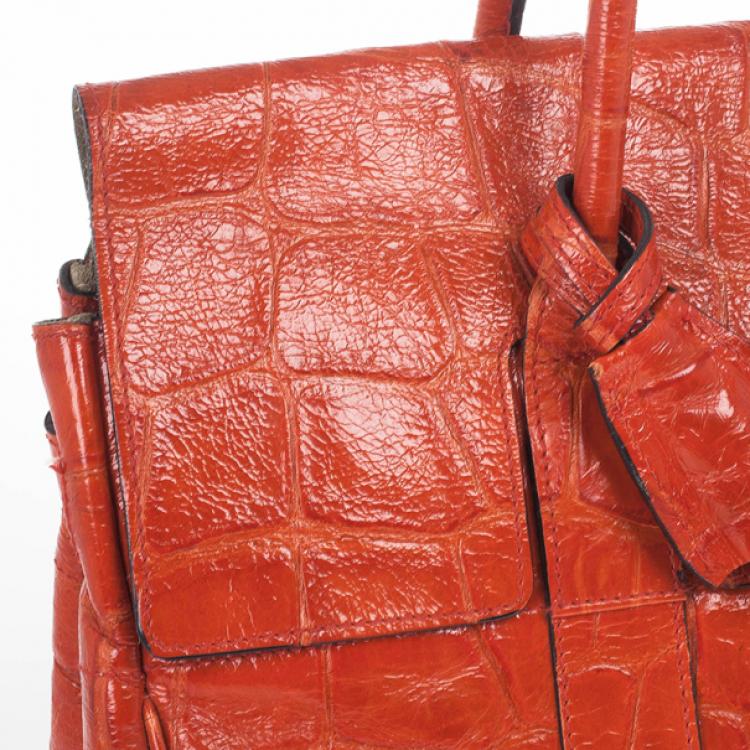 Pre Owned Mulberry Red Soft Croc Printed Bayswater Satchel