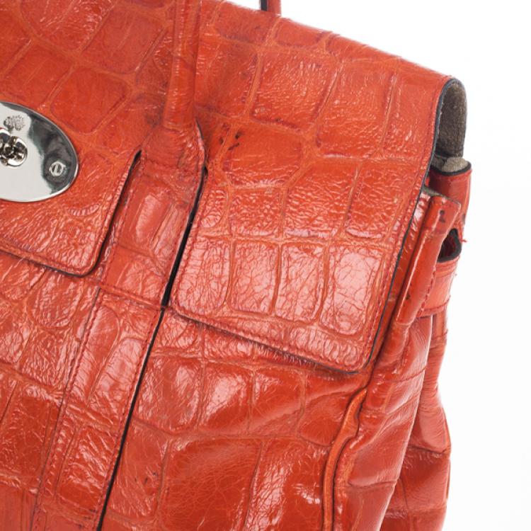 Pre Owned Mulberry Red Soft Croc Printed Bayswater Satchel