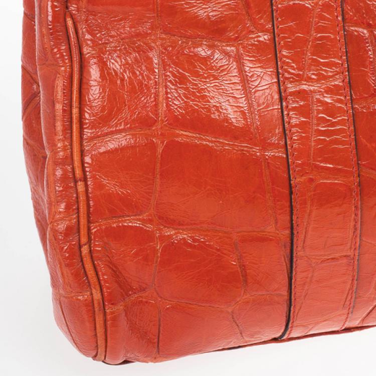 Pre Owned Mulberry Red Soft Croc Printed Bayswater Satchel