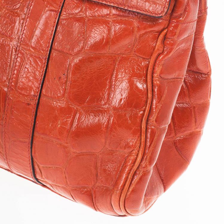 Pre Owned Mulberry Red Soft Croc Printed Bayswater Satchel