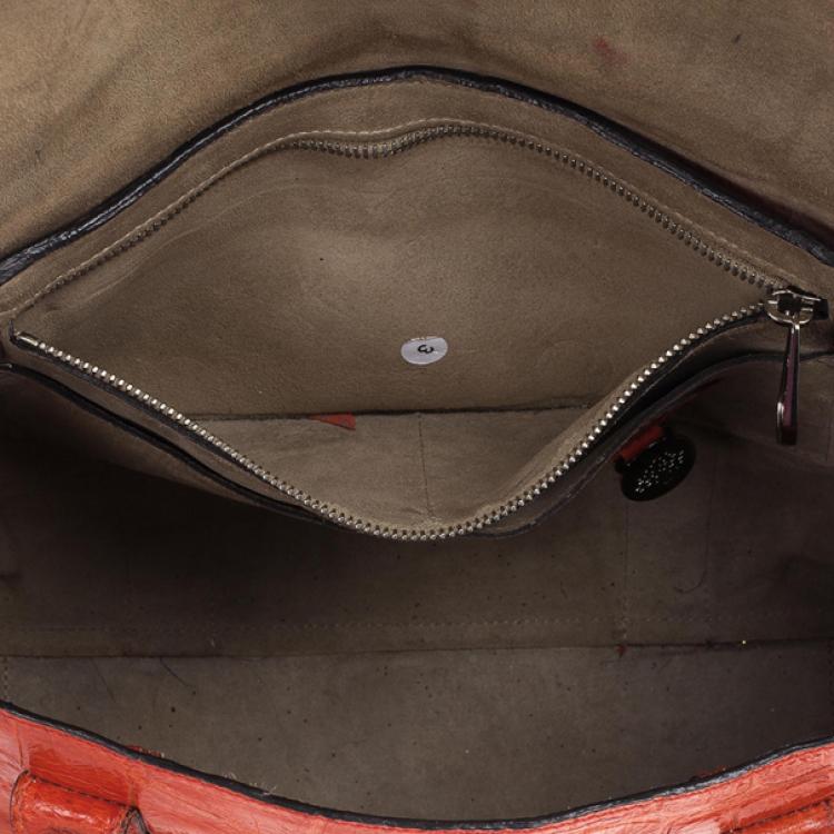 Pre Owned Mulberry Red Soft Croc Printed Bayswater Satchel