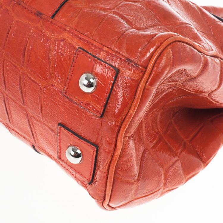 Pre Owned Mulberry Red Soft Croc Printed Bayswater Satchel