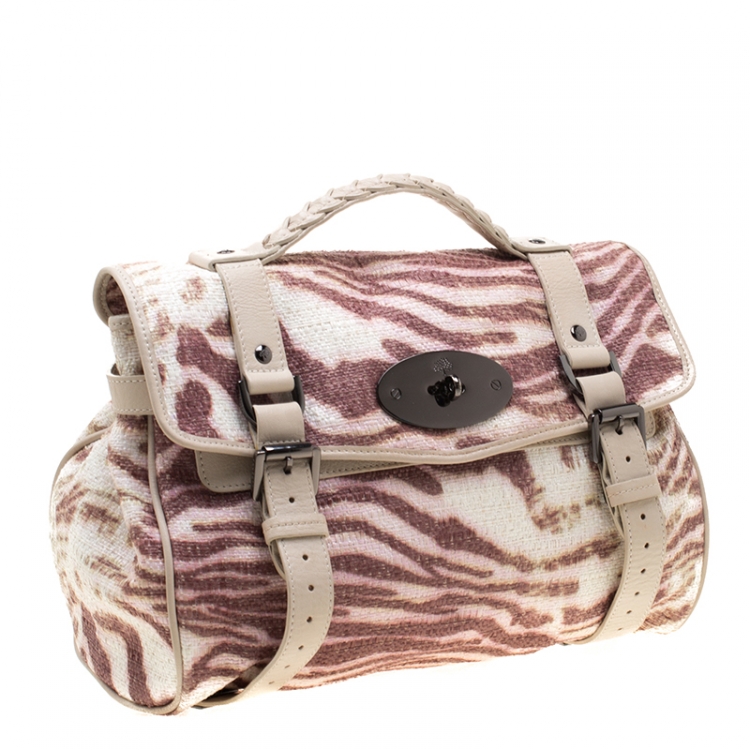 Pre Owned Mulberry Multicolor Trippy Tiger Raffia and Leather Alexa Satchel