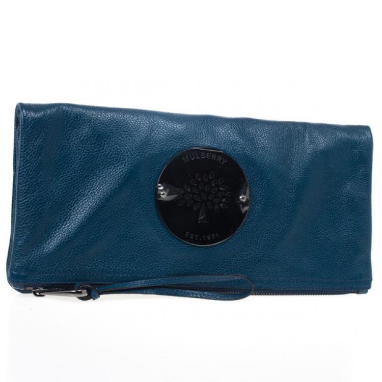 Pre Owned Mulberry Blue Metallic Spongy Pebbled Daria Clutch 