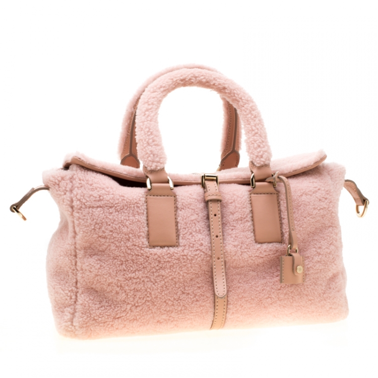 Pre Owned Mulberry Pink Shearling and Leather Roxette Satchel