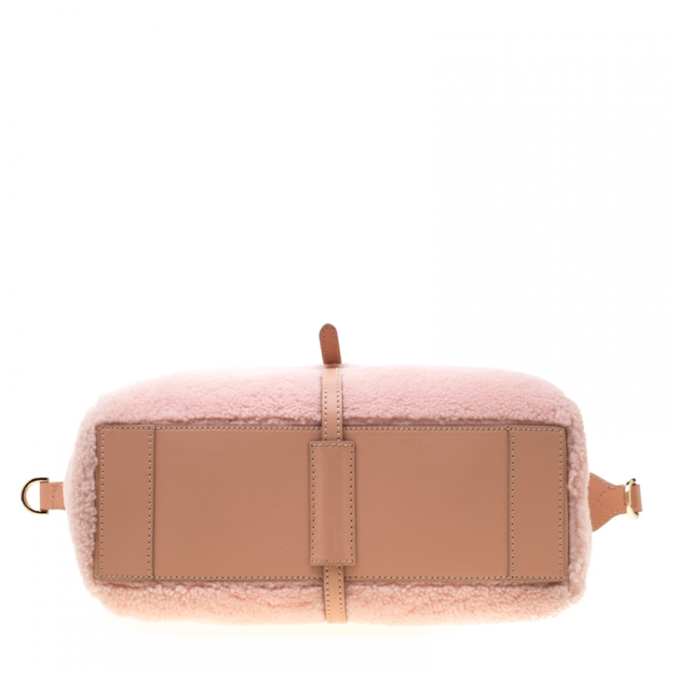 Pre Owned Mulberry Pink Shearling and Leather Roxette Satchel