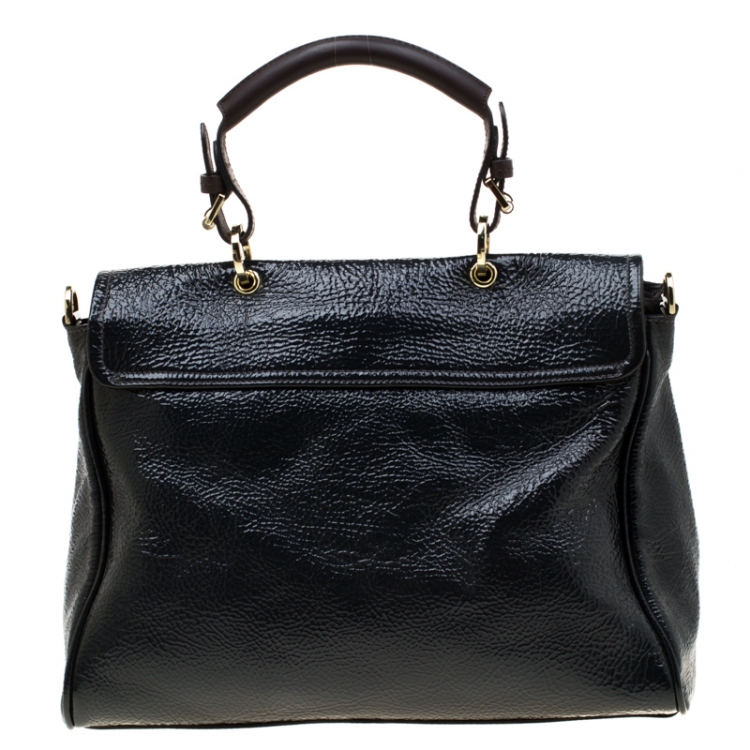 Pre Owned Mulberry Black Patent Leather Neely Top Handle Bag