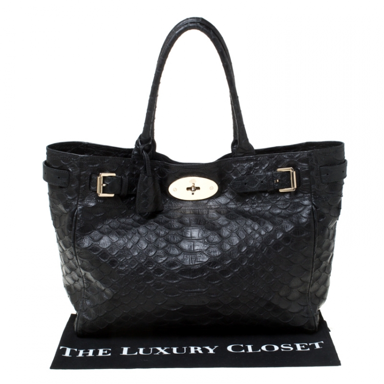 Pre Owned Mulberry Black Python Embossed Leather Bayswater Tote