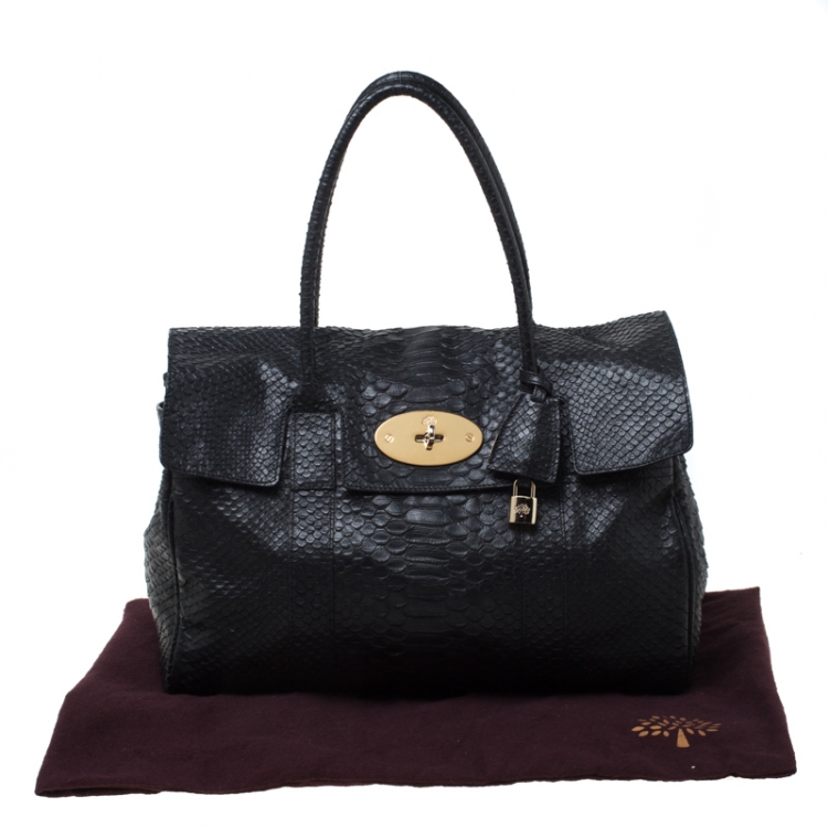 Pre Owned Mulberry Black Python Embossed Leather Bayswater Satchel