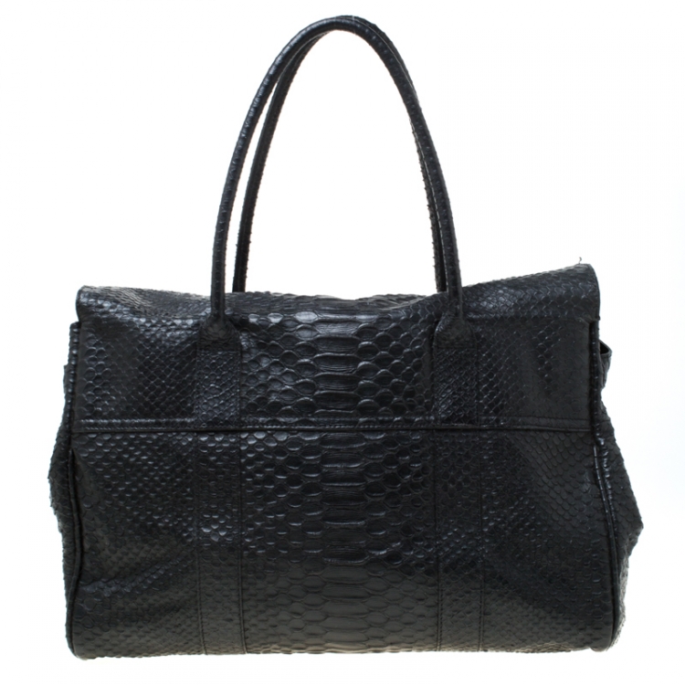 Pre Owned Mulberry Black Python Embossed Leather Bayswater Satchel