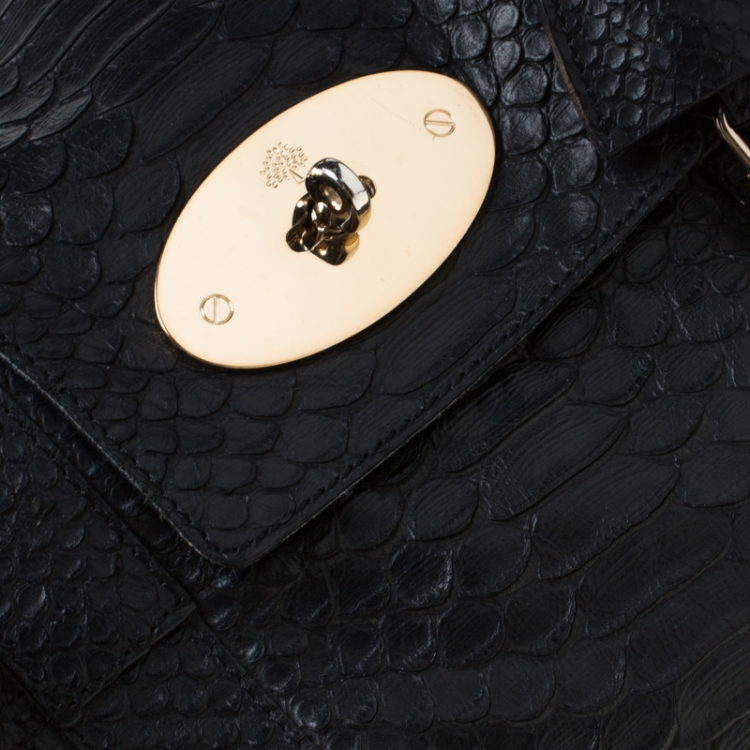 Pre Owned Mulberry Black Python Embossed Leather Bayswater Satchel