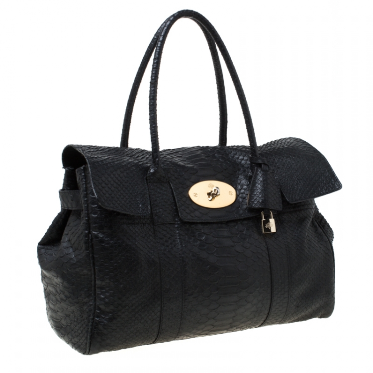 Pre Owned Mulberry Black Python Embossed Leather Bayswater Satchel