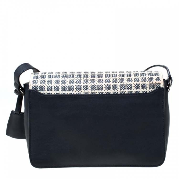 Pre Owned Mulberry Navy Blue/White Perforated Checkerboard Leather Bayswater Shoulder Bag 