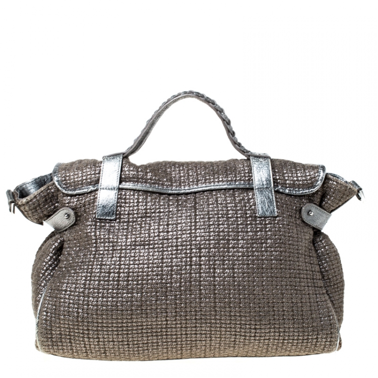 Pre Owned Mulberry Grey/Blue Metallic Woven Fabric and Leather Alexa Top Handle Bag