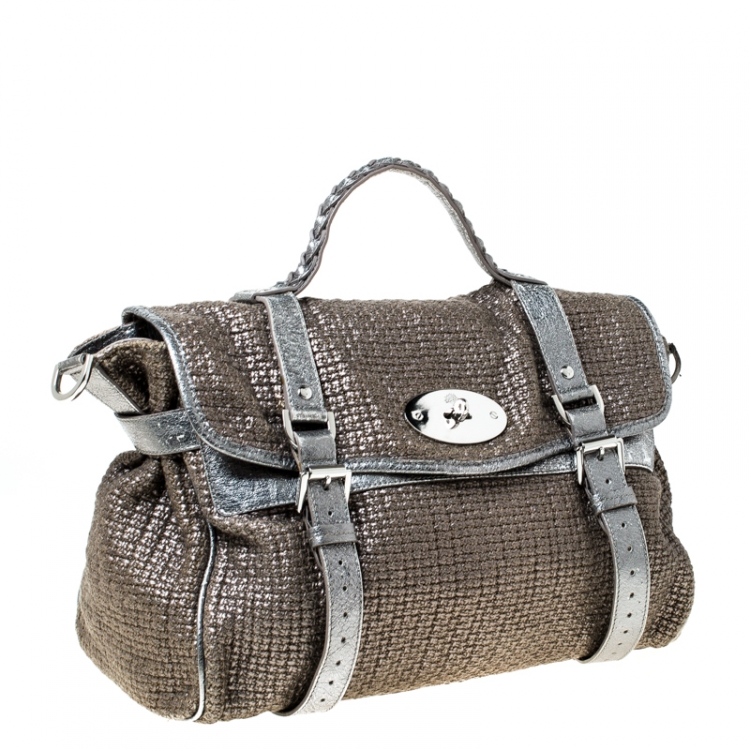 Pre Owned Mulberry Grey/Blue Metallic Woven Fabric and Leather Alexa Top Handle Bag