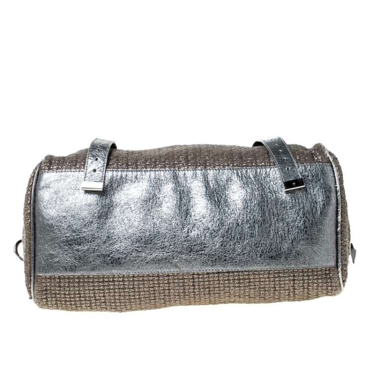 Pre Owned Mulberry Grey/Blue Metallic Woven Fabric and Leather Alexa Top Handle Bag