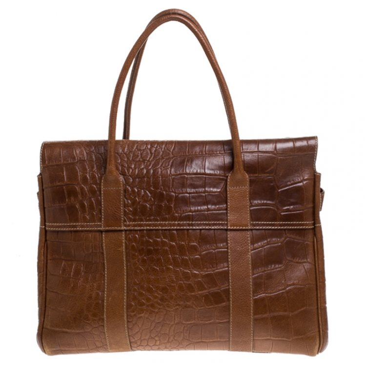 Pre Owned Mulberry Tan Croc Embossed Leather Bayswater Satchel