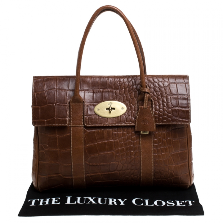Pre Owned Mulberry Tan Croc Embossed Leather Bayswater Satchel