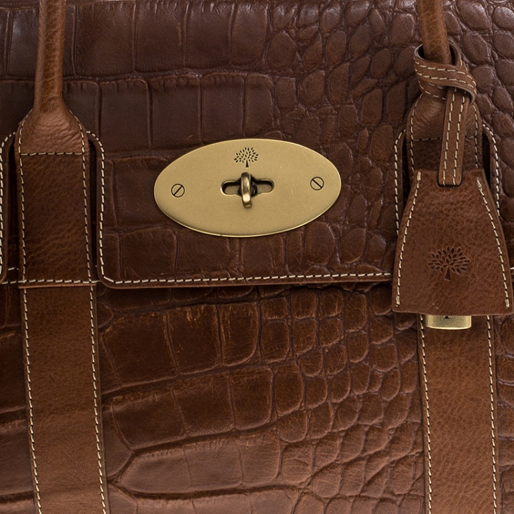 Pre Owned Mulberry Tan Croc Embossed Leather Bayswater Satchel
