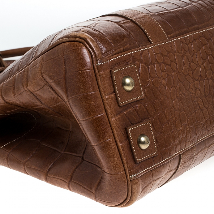 Pre Owned Mulberry Tan Croc Embossed Leather Bayswater Satchel