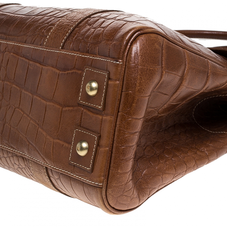 Pre Owned Mulberry Tan Croc Embossed Leather Bayswater Satchel