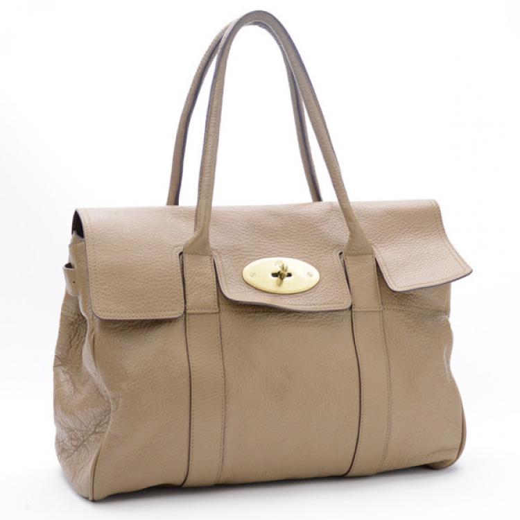 Pre Owned Mulberry Pebbled Beige Bayswater Tote