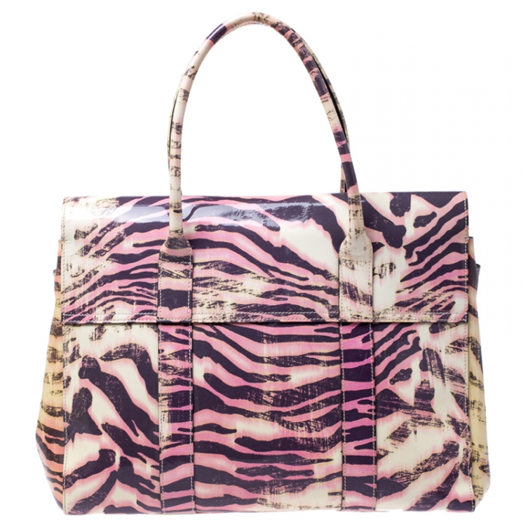 Pre Owned Mulberry Multicolor Tiger Print Patent Leather Medium Bayswater Satchel 