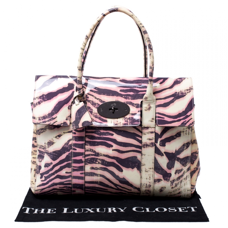 Pre Owned Mulberry Multicolor Tiger Print Patent Leather Medium Bayswater Satchel 