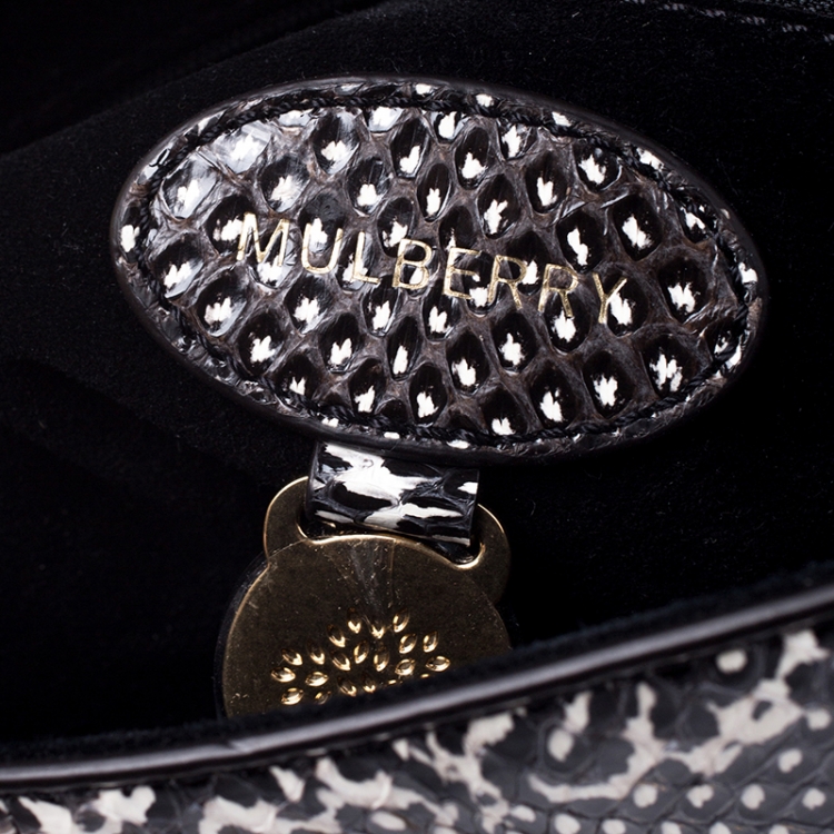 Pre Owned Mulberry Black/White Python Leather Small Lily Shoulder Bag