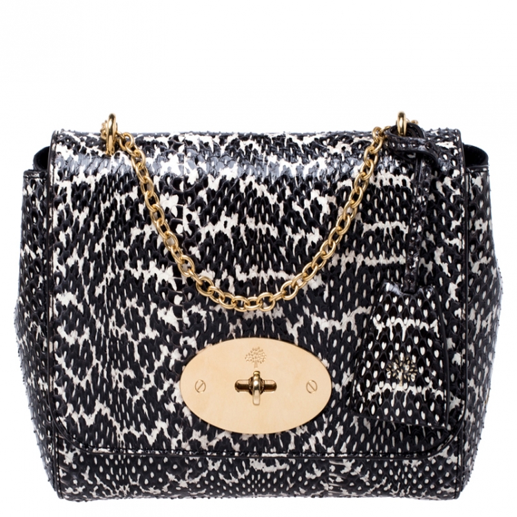 Pre Owned Mulberry Black/White Python Leather Small Lily Shoulder Bag