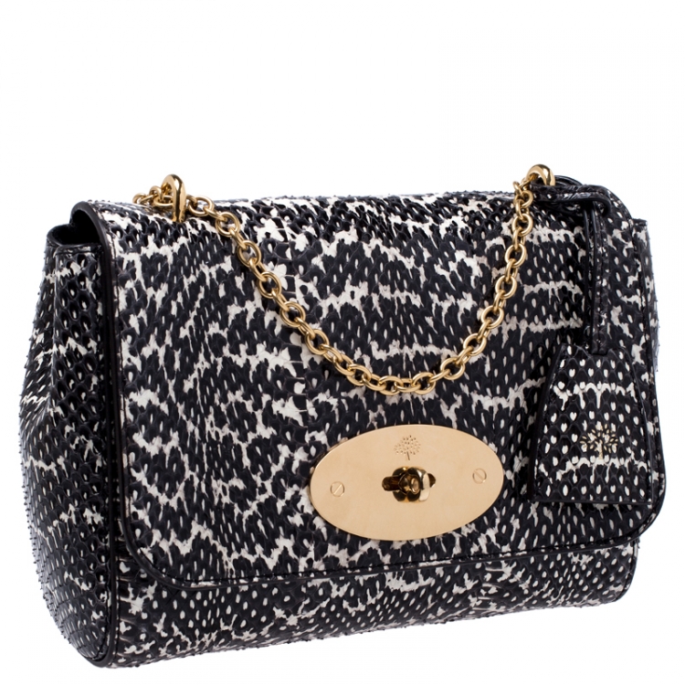 Pre Owned Mulberry Black/White Python Leather Small Lily Shoulder Bag