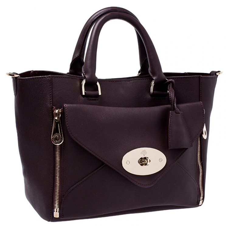 Pre Owned Mulberry Burgundy Leather Small Blenheim Tote